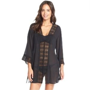 La Blanca Black Swim Cover Up Vneck Tunic Sz XS 100% Cotton